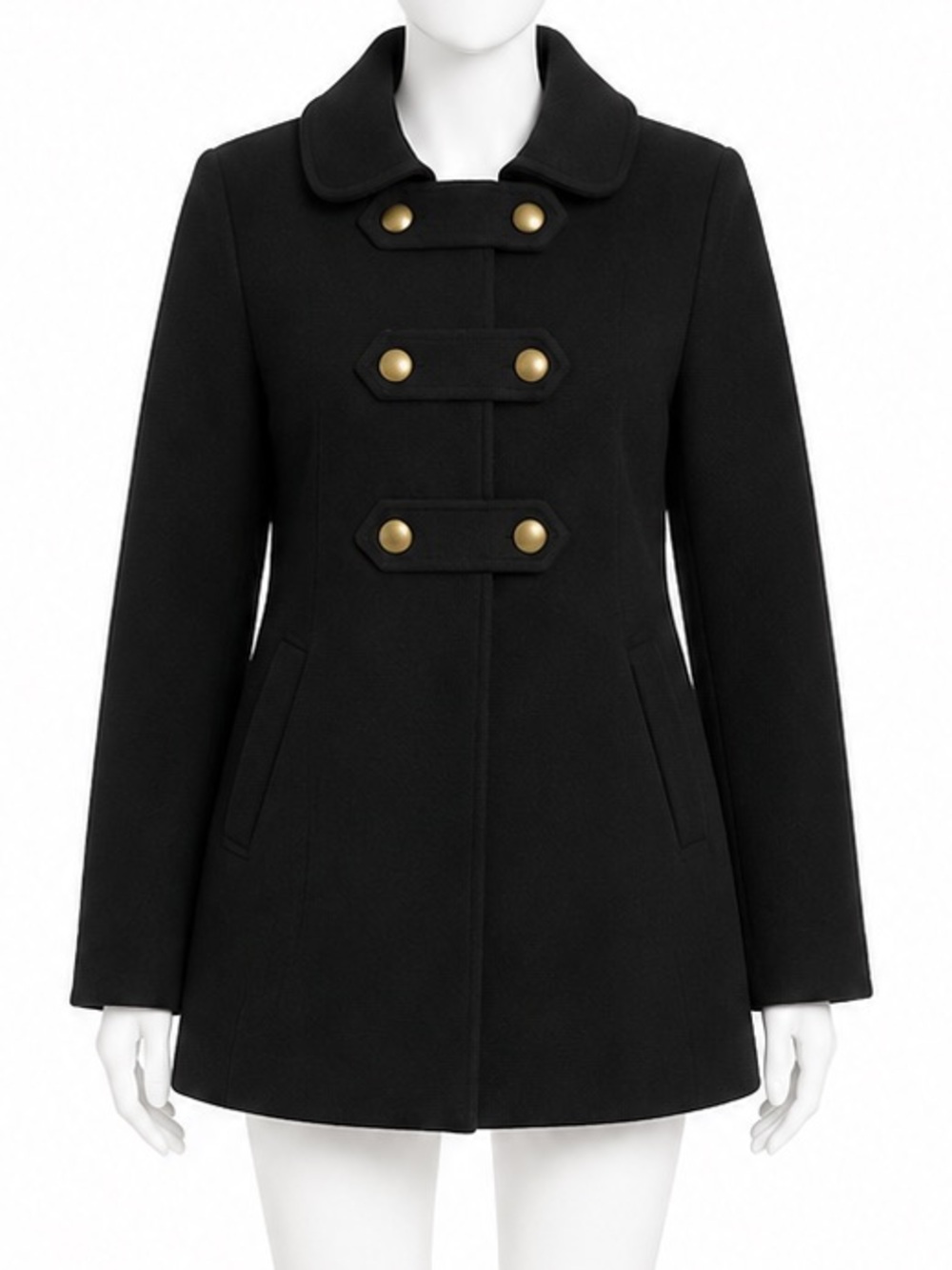 Style and Co Steetch Black Double-Breasted Peacoat with Gold Buttons size medium
